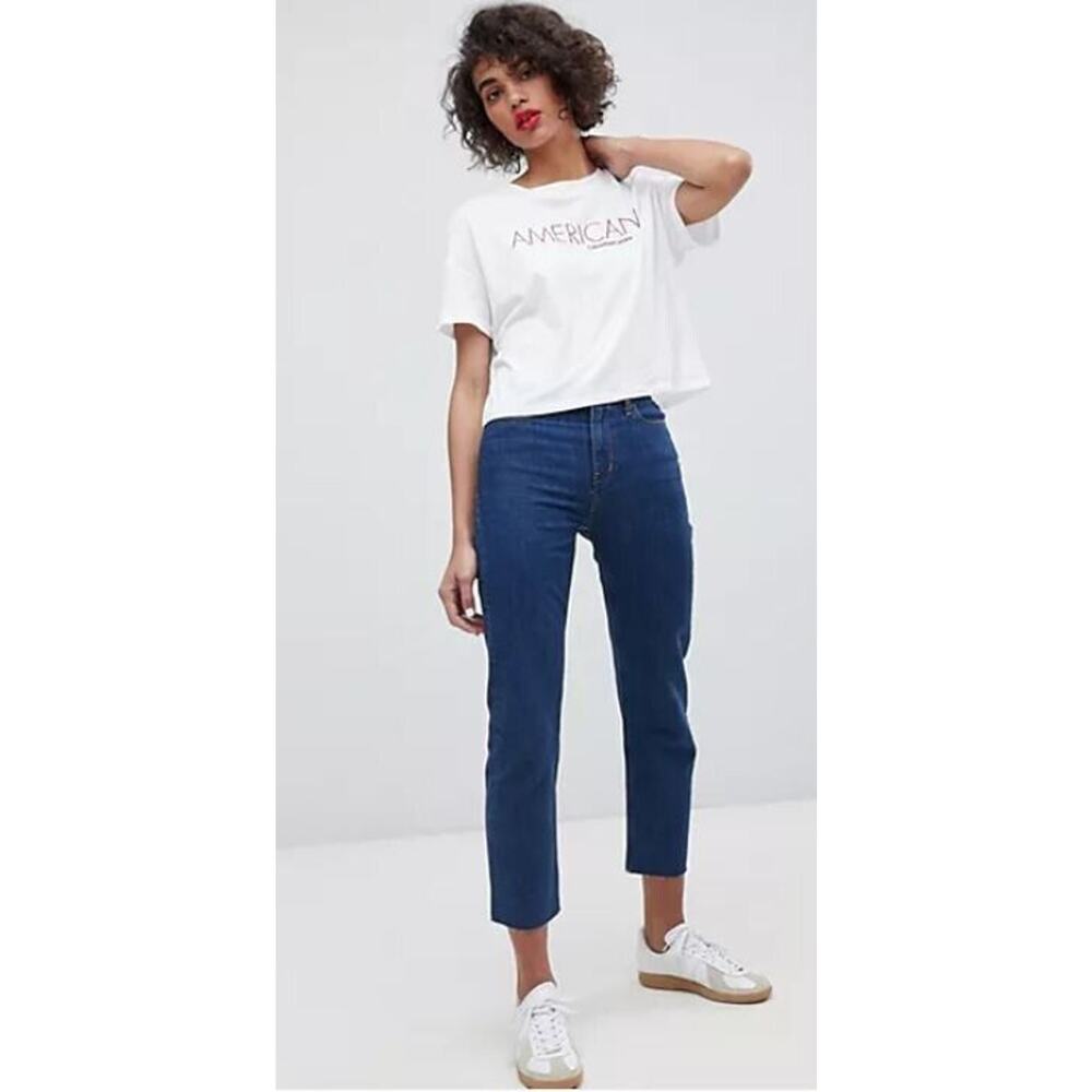 Calvin Klein Women's High Rise Slim Raw Hem Blue Jeans Size 27 MSRP $69.50
